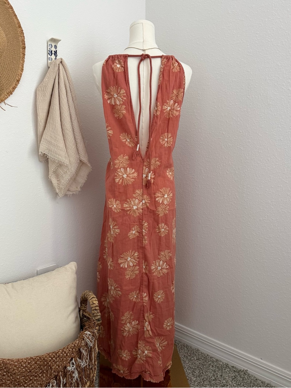 Madewell 100% Cotton Floral Open Back Halter Maxi Dress Medium - Picture 3 of 8